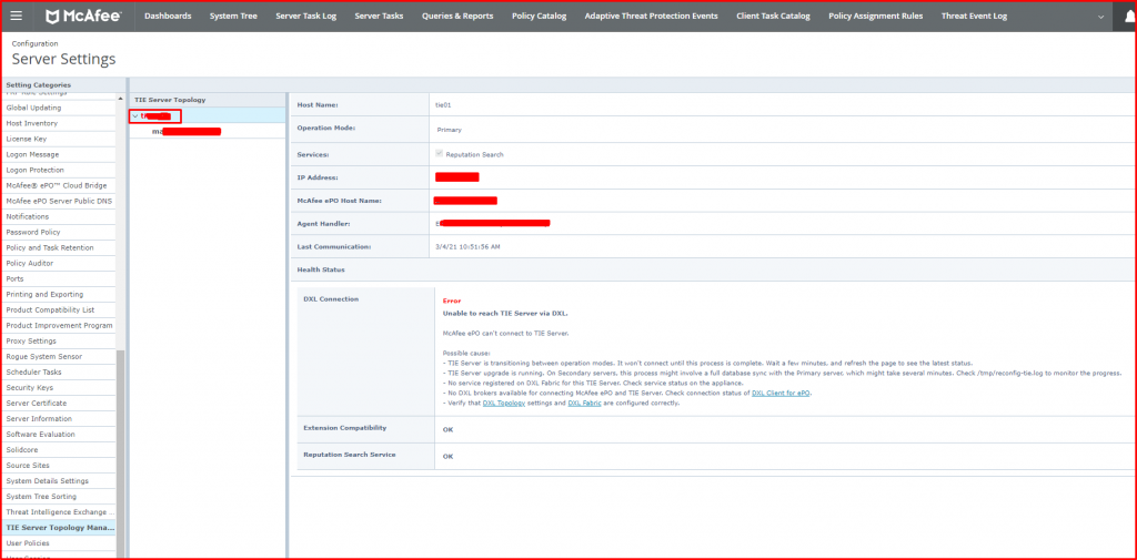 Mcafee TIE “Unable to reach TIE Server via DXL” Error and Solution ...